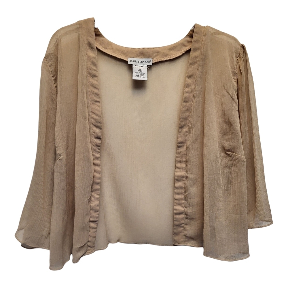 NWT Jessica London Tan Sheer Flutter Sleeve Shrug with Ruffled Details - Size 18